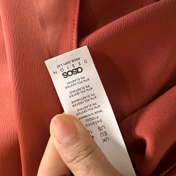 NEW ASOS Coral Orange Satin Maxi Dress Long Sleeve Tie Waist Elegant Formal‎ 10 - Picture 11 of 12